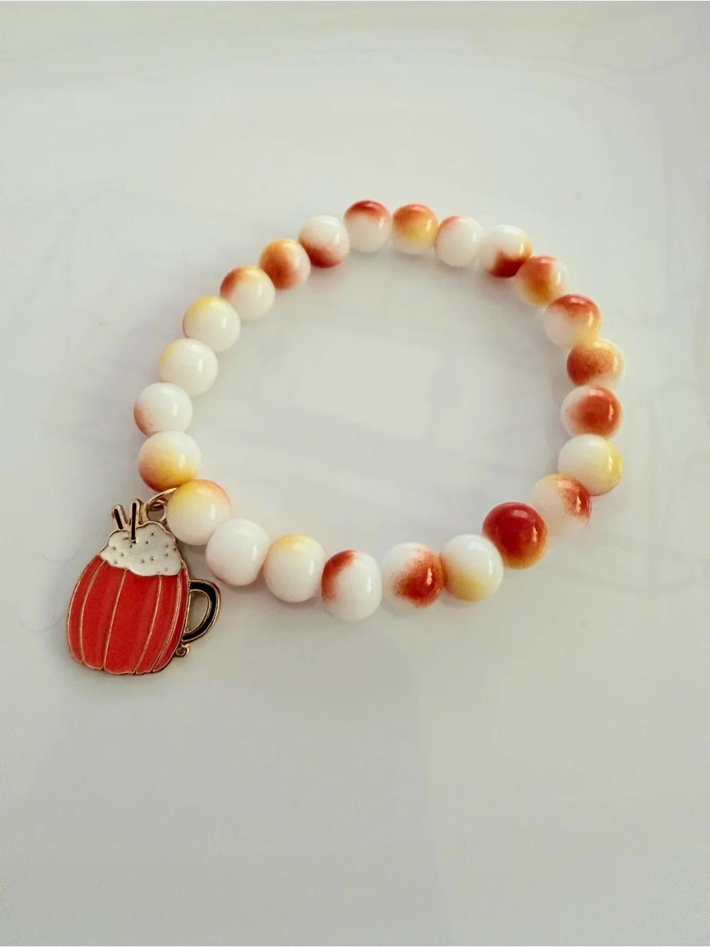 Pumpkin Spice Mug Charm Beaded Bracelet
